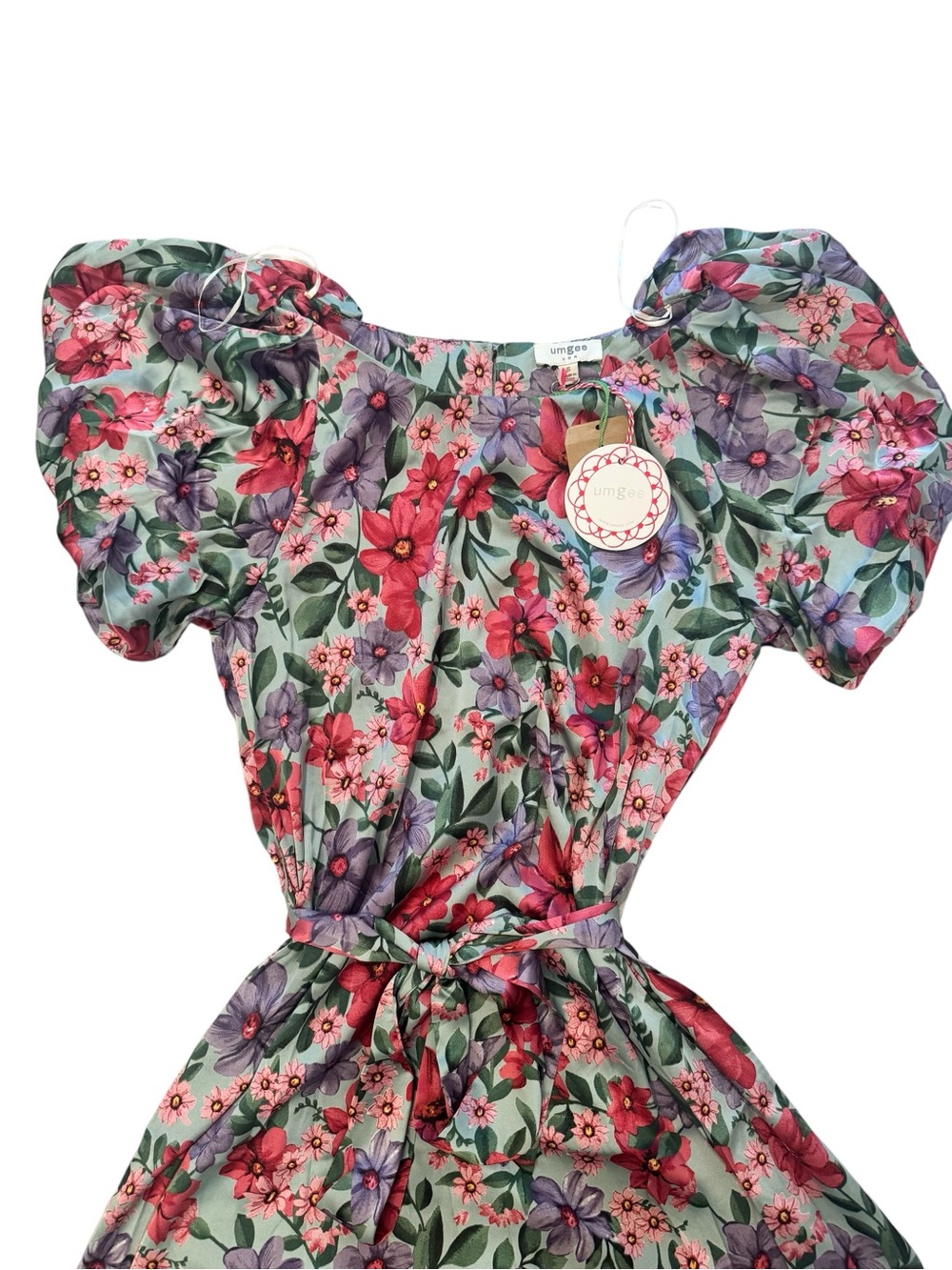 NWT Umgee Floral Puff-Sleeve Belted Mini Dress - Picture 3 of 7